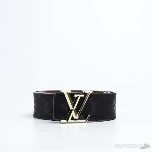 L*V Gold Initials Monogram Buckle Black Belt